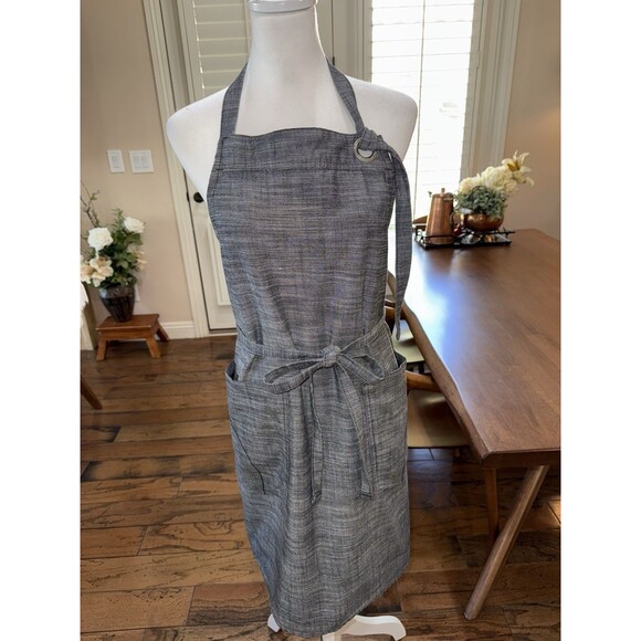 Chef Works Urban Collection Adjustable Bib Apron Gray Denim Cross-Back Pockets - Picture 1 of 13